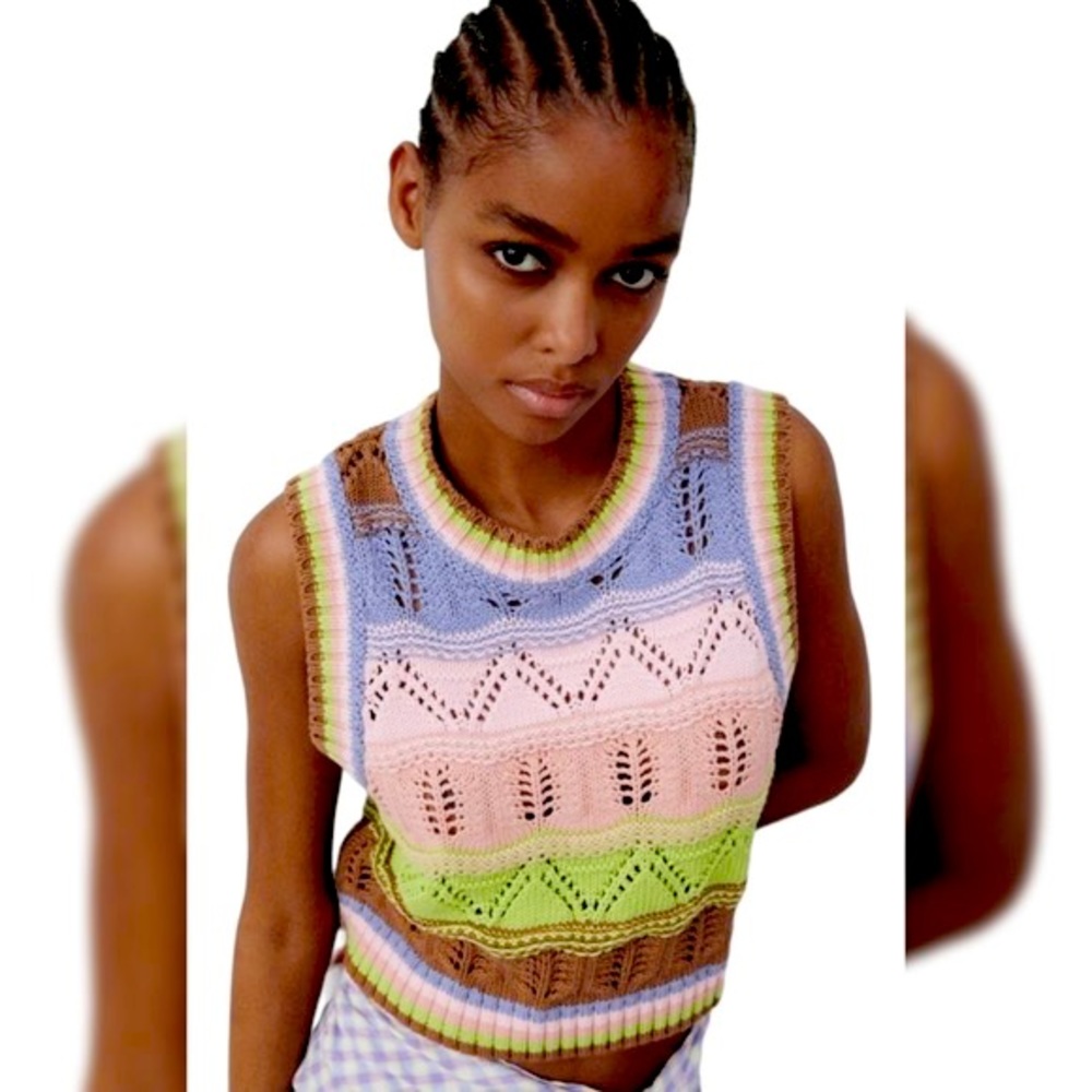 Zara Crochet Knit Multicolored Sweater Vest